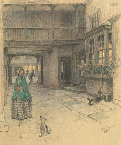 A courtyard at the The Red Lion, Banbury Cecil Charles Windsor Aldin, RBA(British, 1870-1935)