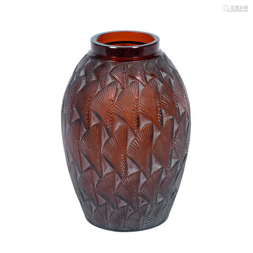 ACID STAMPED 'R.LALIQUE, FRANCE'; PRE 1947 A René Lalique Frosted and Polished Amber Glass 'Grignon' Vase Amber