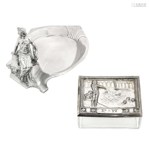 STAMPED MAKER'S MARKS, CIRCA 1900 a wmf pewter figural dish