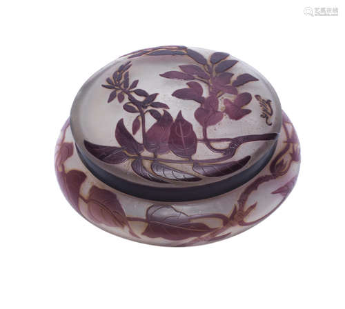 SIGNED 'Gallé', CIRCA 1900 A Gallé cameo glass Box and Cover with purple stems of flora