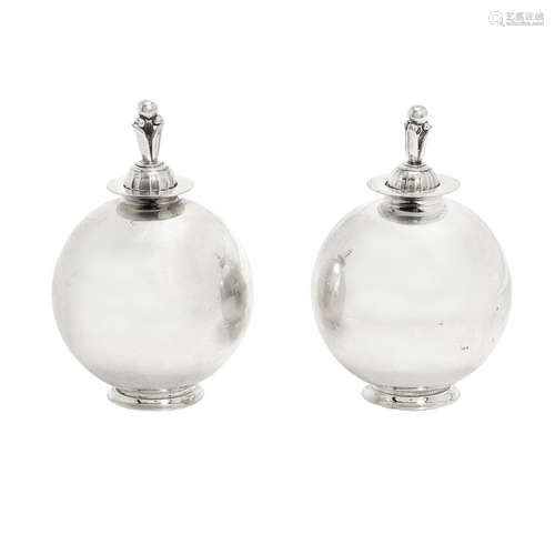 MARK OF GEORG JENSEN, COPENHAGEN, 1925-1932 AND 1933-1944 A Pair of Danish Silver Scent Bottles, designed by Harold Nielsen (1892-1977)