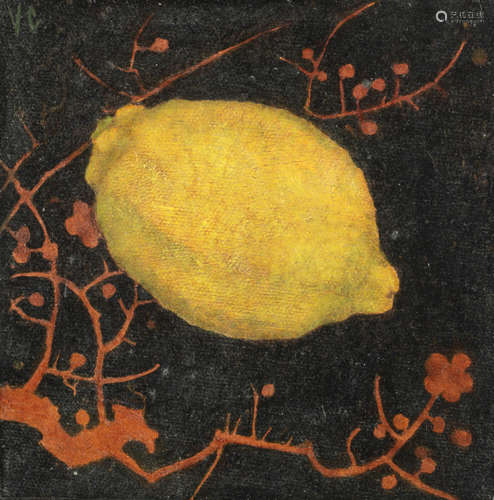 Lemon on black lacquer Victoria Crowe  OBE RSA RSW(British, born 1945)