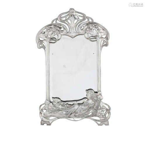 STAMPED MAKER'S MARKS, CIRCA 1900  a WMF figural plated pewter art nouveau mirror