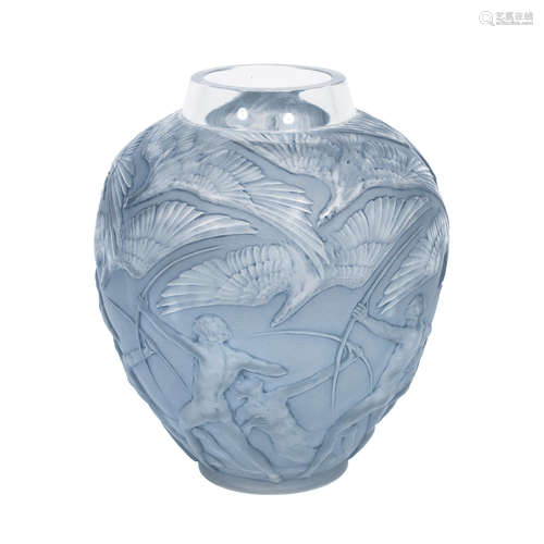 ACID STAMPED 'R.LALIQUE'; PRE 1947 A RENÉ LALIQUE FROSTED AND POLISHED GLASS 'ARCHERS' VASE