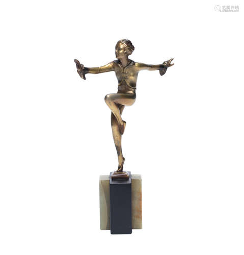 SIGNED IN CAST, CIRCA 1925 An art deco bronze figure of a dancing girl by josef lorenzl