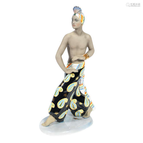 TITLED WITH MAKER'S MARKS TO BASE, CIRCA 1935 'indian dancer' a glazed ceramic model by cia manna torino