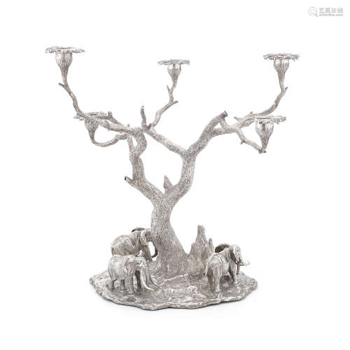 by Patrick Mavros, also signed 'Patrick Mavros, Harari May 2002'  Patrick Mavros: a 'Tree of Lights' silver candelabrum