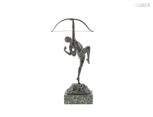 SIGNED IN CAST, CIRCA 1925 'Diana' a rare art deco small-size bronze study by Pierre le Faguays