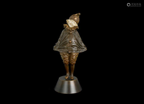 SIGNED IN CAST; CIRCA 1925 'Little Clown' an Art Deco Carved Ivory and Patinated Bronze Study by Demetre Chiparus