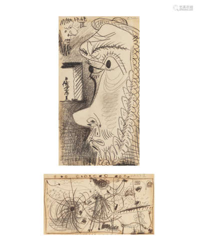 Têtes de profil (recto); Scène de cirque (verso) PABLO PICASSO(1881-1973)