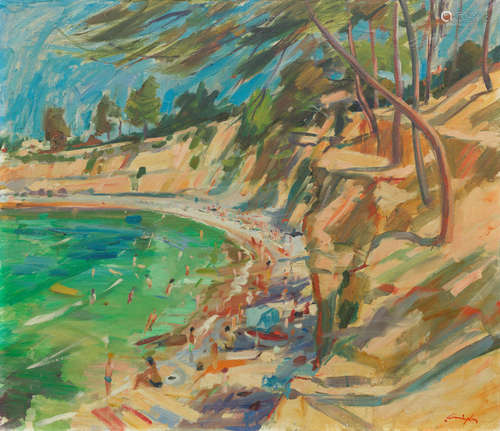 Bathers, South of France 76 x 86 cm. (29 15/16 x 33 7/8 in.) John Cunningham RGI DLitt(British, 1926-1998)