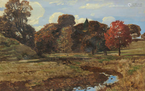 Autumn Landscape  55 x 75 cm. (21 5/8 x 29 1/2 in.) Robert Noble RSA PSSA(British, 1857-1917)