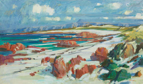 St Columba's Bay, Iona 76 x 127 cm. (29 15/16 x 50 in.) John Cunningham RGI DLitt(British, 1926-1998)