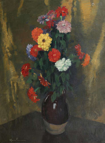 Zinnias  65 x 44 cm. (25 9/16 x 17 5/16 in.) Sir Herbert James Gunn RA PRP RSW(British, 1893-1964)