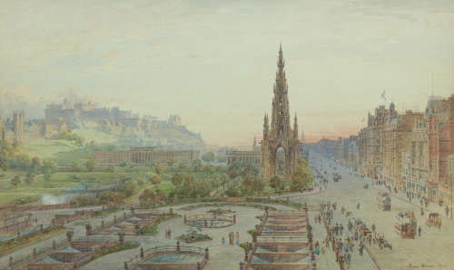 Edinburgh - Princes Street looking west 61 x 99 cm. (24 x 39 in.) James Heron(British, active 1878-1919)