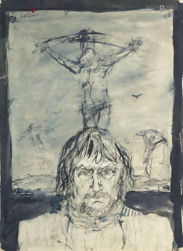 Self Portrait with Crucifixion, 1967  75 x 55 cm. (29 1/2 x 21 5/8 in.) John Bellany C.B.E., R.A., H.R.S.A., L.L.D.(Lon)(British, 1942-2013)