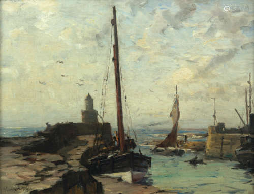 An East Coast Harbour 38 x 49 cm. (14 15/16 x 19 5/16in). James Campbell Noble RSA(British, 1846-1913)