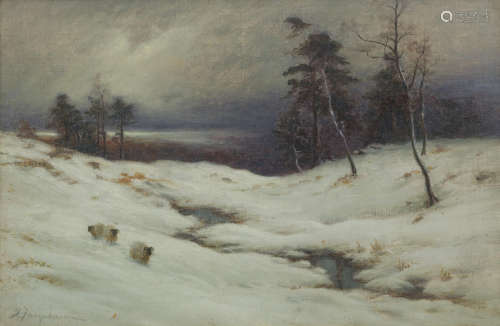 Sheep in a Snowy Glen   30.5 x 45.5 cm. (12 x 17 15/16 in.) Joseph Farquharson RA(British, 1846-1935)