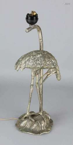 Jugendstil / Art Deco plated brass table lamp with ibis on lily pad. Size: H 42 cm. In good