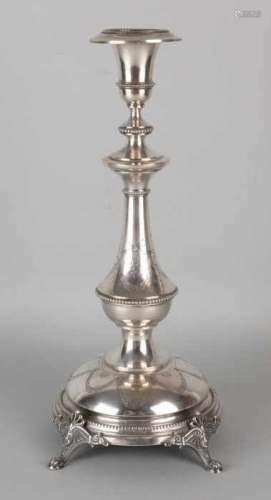 Silver candlestick, 800/000, round model decorated with pearl edges and engraving with garlands