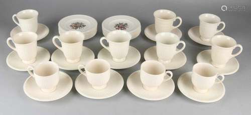 Twelve English Wedgwood cups and saucers + twelve small plates with floral decors. Minimum chip