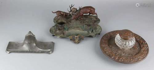 Three antique ink sets. Consisting of: One time copper battles with putti, Renaissance decor, marked