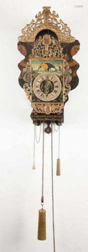 19th Century Frisian chair clock with moon stand, alarm clock and date display. Size: 72 cm. In good