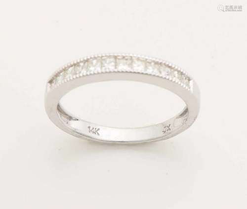 White gold ring, 585/000, with diamonds. Tight white gold ring with 12 princess cut diamonds,