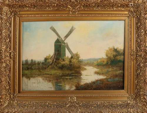 Gerard Krol. 1882 - 1950 Enschede. Mill at Zonnebeek. Oil paint on linen. Size: 40 x 60 cm. In