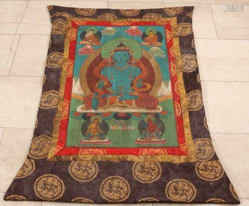 Old hand-painted Tibetan Thangka. 20th century. Size: 116 x 76 cm. In good condition. Altes