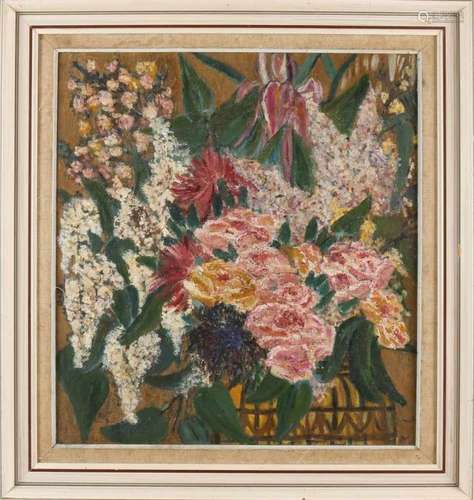 Monogram GVV. Flower still life. Oil paint on panel. Size: 55 x 50 cm. In good condition.