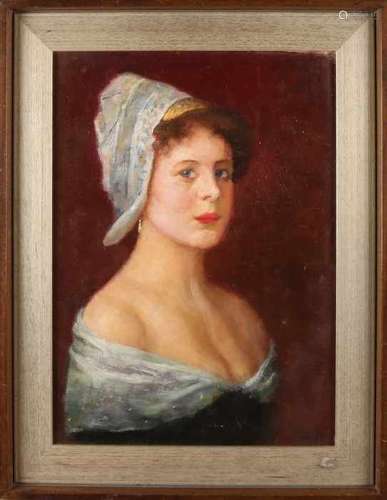 Unsigned. 20th century. Portrait fisherman girl. Oil paint on linen. Size: 55 x 40 cm. In good