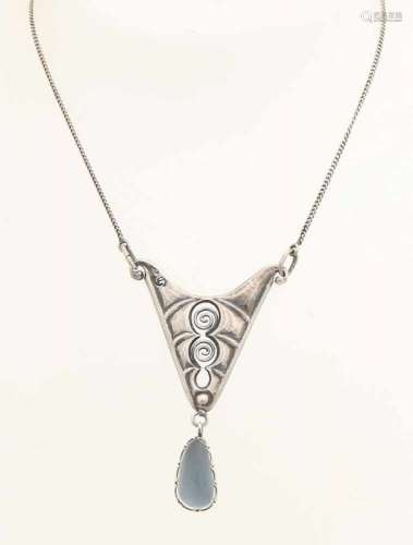 Silver necklace with pendant, 835/000, by Cris Agterberg. Triangular openwork pendant with spiral