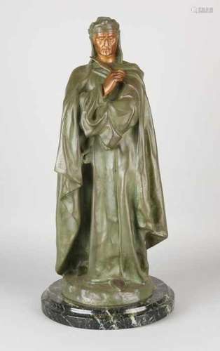 Antique French figure on black marble base. Writer. Unclear signed. Composition metal. Size: 48