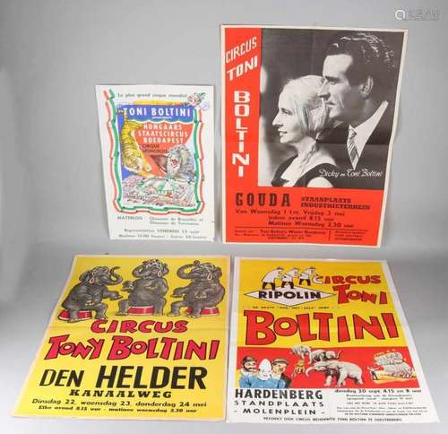 Four antiquarian posters by Circus Toni Boltini. Lithography on paper. Size: approximately 46 - 60