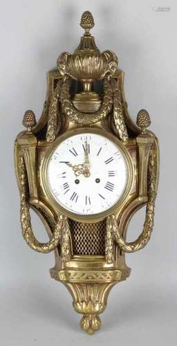 Large antique French bronze Cartel wall clock in Louis Seize style. Circa 1850. With ram heads,