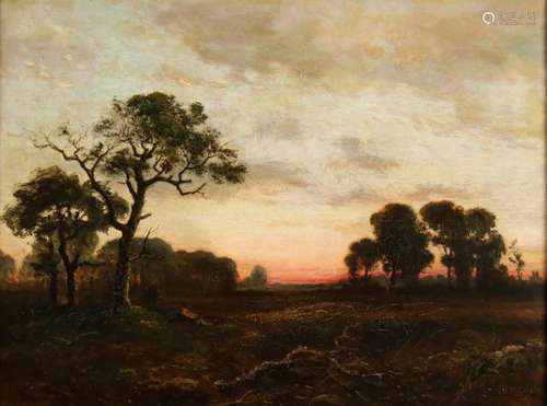 JH Coster. 1846 - 1920. Landscape at evening. Oil paint on linen. Size: 50 x 40 cm. In good