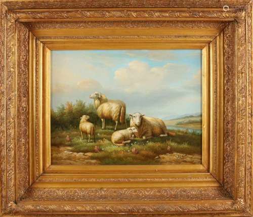 W. Smits. 21st century. Landscape with sheep. Oil paint on panel. Size: 30 x 40 cm. In good