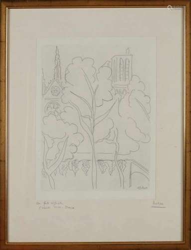 Henri Matisse. 1869-1954. Forte originale L'abside Notre Dame. Hand signed. Etching on paper.