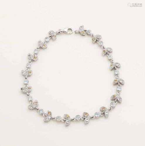 Silver bracelet, 925/000, with citrine, white and blue topaz. Bracelet with links in the shape of