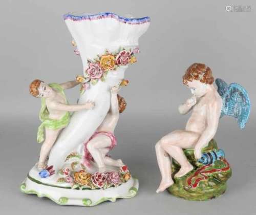 Two German porcelain figures. Second half of the 20th century. One Fürstenberg angel. One Horn of