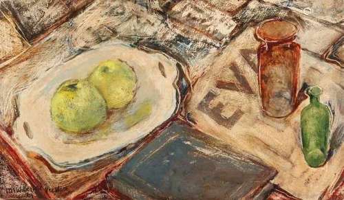 ME Willemse-Vervloet. (Maria Elisabeth). 1914 - 1964. Still life with apples. Oil paint on panel.