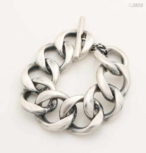 Wide silver gourmet bracelet, 800, with capitol stick. Bracelet with wide gourmet links, 27 mm.