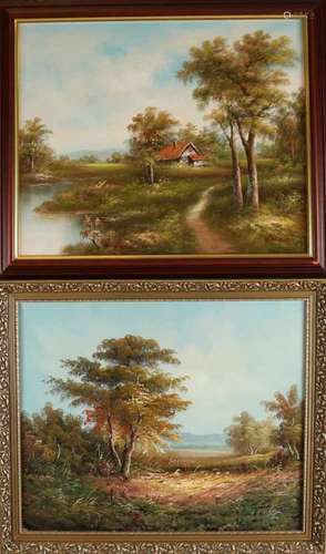 Two oil paintings. Landscapes. Oil paint on linen. Size: 50 x 60 cm. In good condition. Zwei