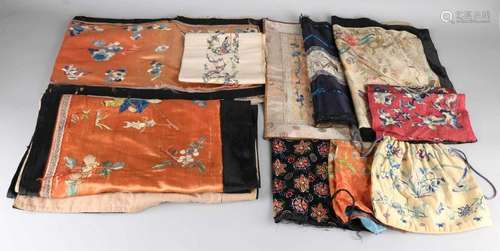 Big lot of antique Oriental handicrafts on silk etc. Various performances, floral, figures etc.