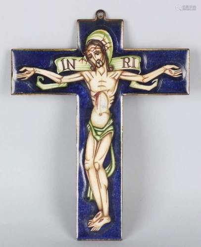 Old enamelled brass Holy Cross with monogram AP 20th Century. Size: 19.5 x 15 cm. In good condition.