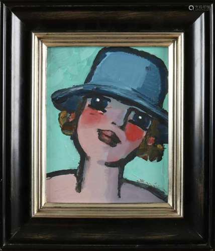 Jean Leon. Belgian School. Lady with hat. Oil paint on panel. Size: 20 x 25 cm. In good condition.