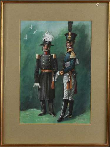 F. Smits. Two officers. Watercolor on paper. Captain quartermaster grenadiers and lieutenant colonel