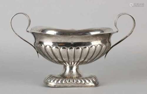 Silver brandy bowl, 835/000, with cannelures on the bowl and the foot, with an acular shape and