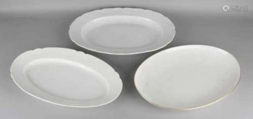 Three large antique white German KPM porcelain serving dishes. Circa: 1900 - 1930. Size: 40 - 44 cm.